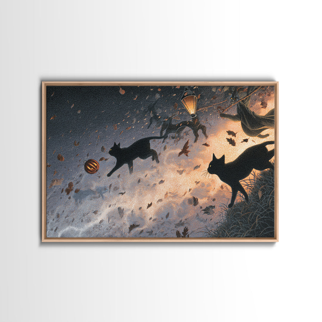 The Black Cat Constellation - Procession Scene, Gothic Home Decor, Landscape Wall Art, Canvas Print, Halloween Home Decor, Gothic Wall Art