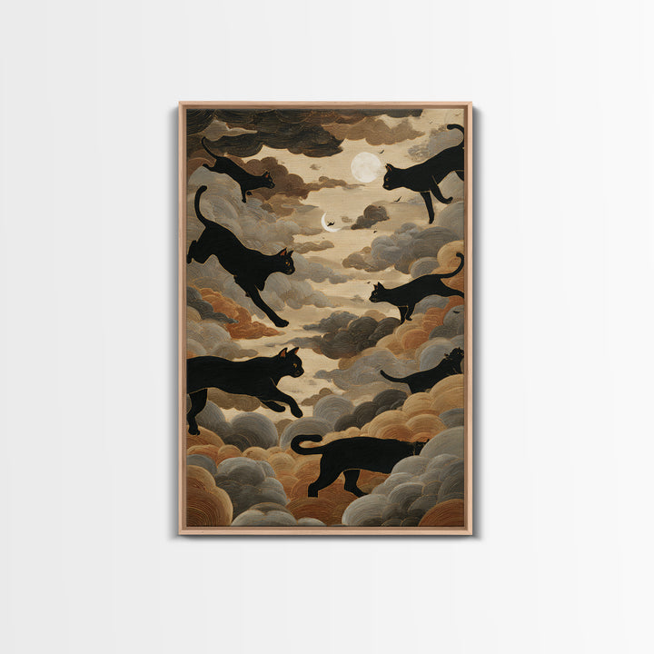 The Black Cat Constellation - Surreal Celestial Vision, Spooky Wall Decor, Vertical Wall Art, Framed Canvas Print, Halloween Home Decor
