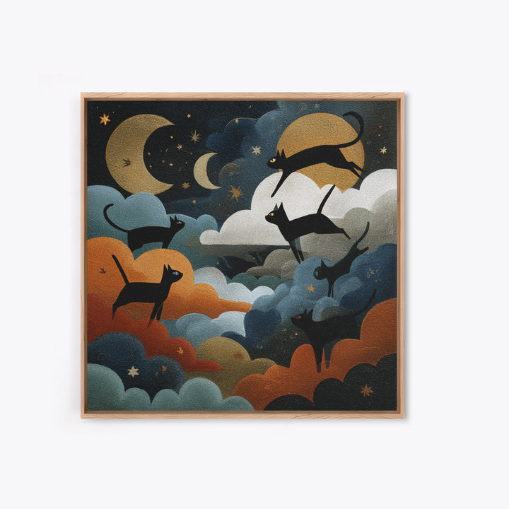 The Black Cat Constellation - Surreal Celestial Vision, Occult Wall Decor, Square Wall Art, Canvas Print, Halloween Home Decor