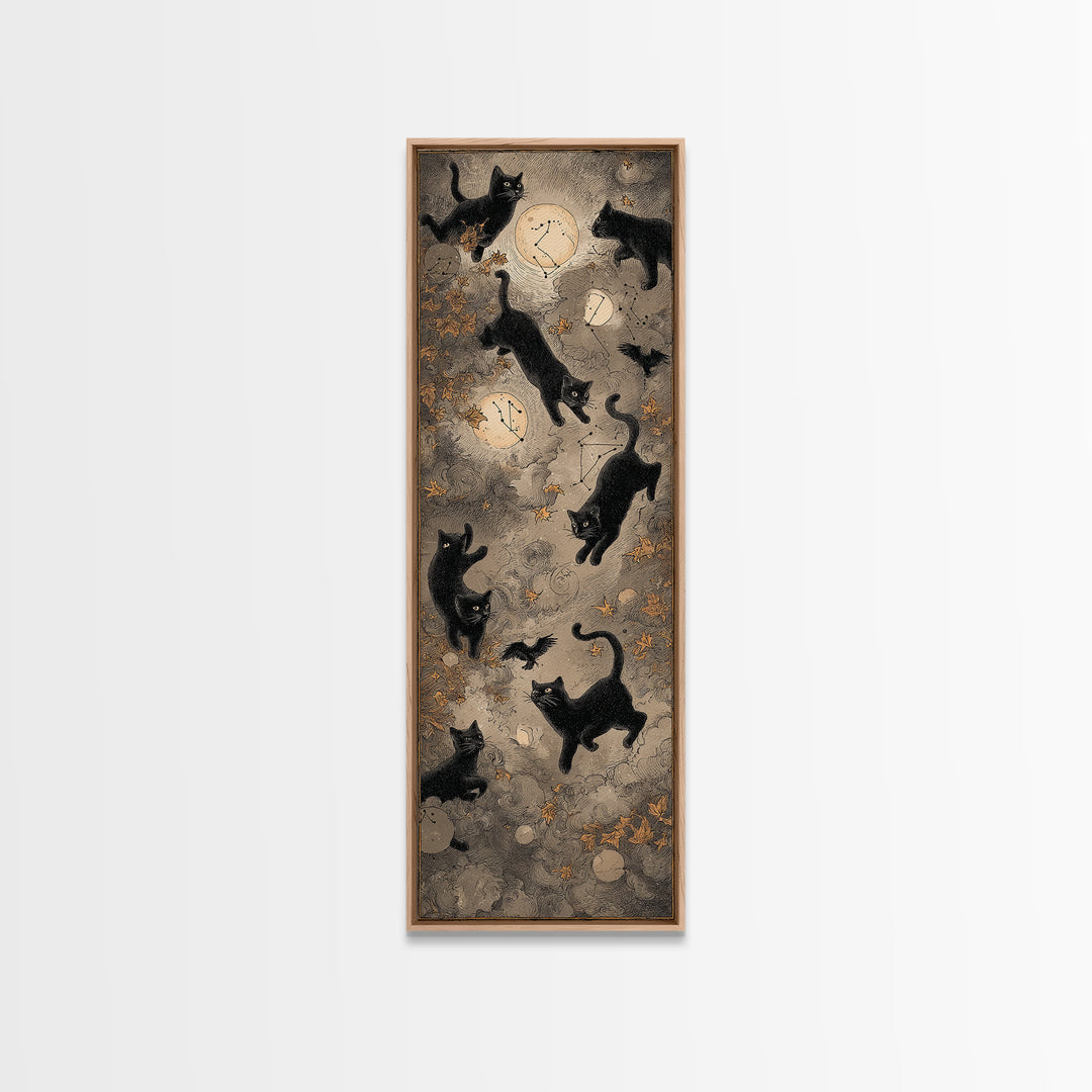 The Black Cat Constellation - Surreal Celestial Vision, Halloween Wall Art, Tall Narrow Wall Art, Framed Canvas Print, Halloween Home Decor