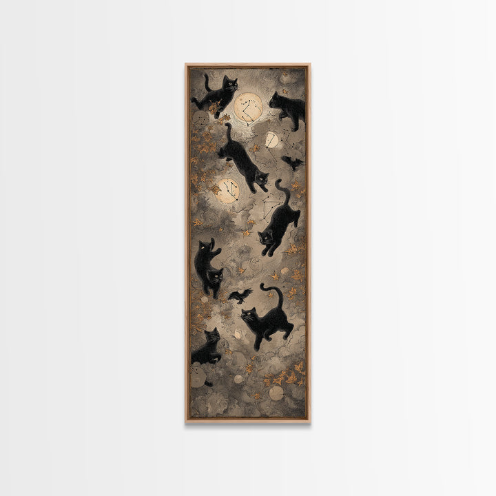 The Black Cat Constellation - Surreal Celestial Vision, Halloween Wall Art, Tall Narrow Wall Art, Framed Canvas Print, Halloween Home Decor
