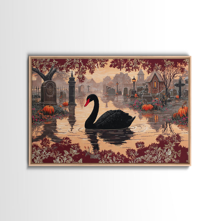 The Cemetery Swan Lake - Icon Portrait, Occult Wall Decor, Landscape Wall Art, Canvas Print, Halloween Home Decor, Gothic Wall Art