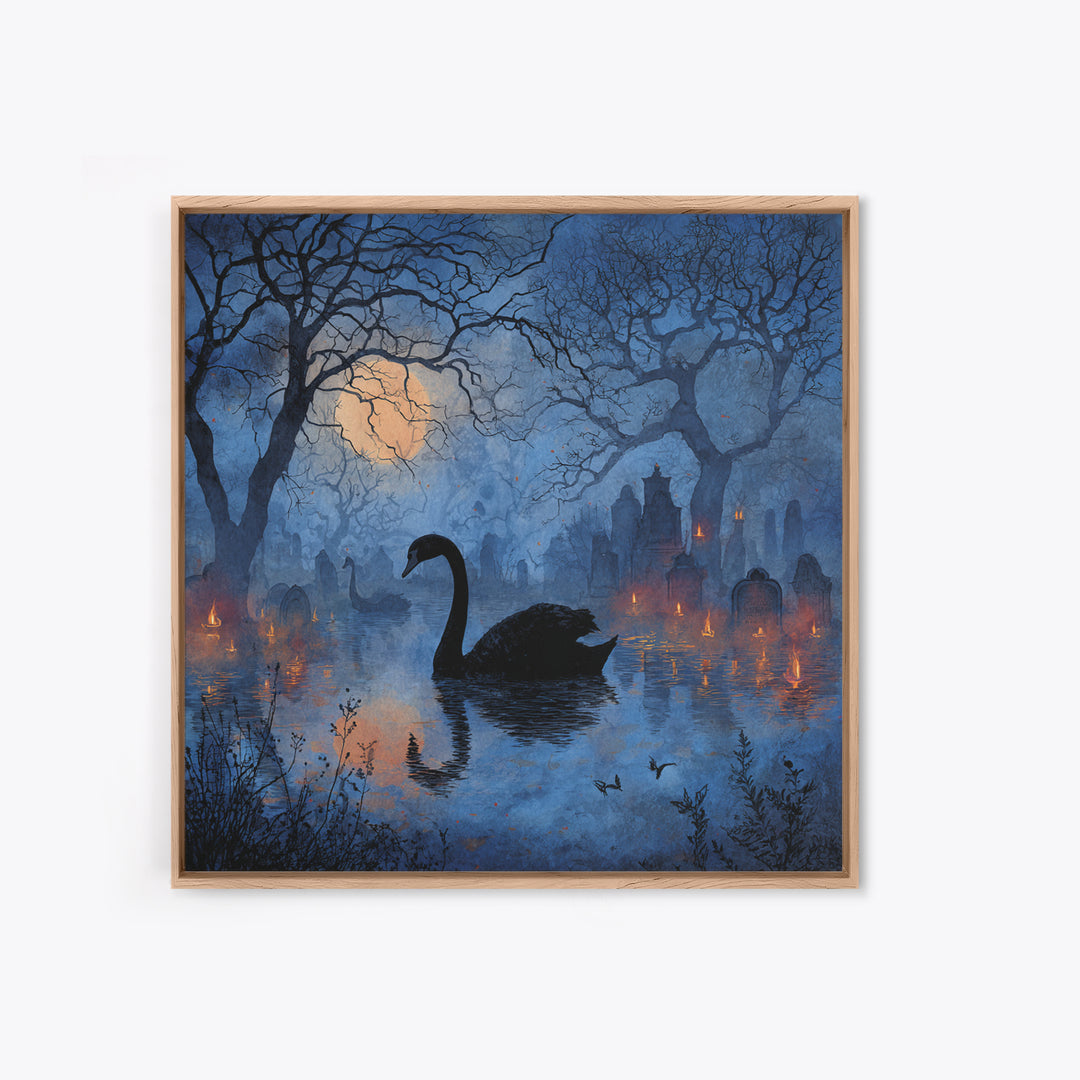 The Cemetery Swan Lake - Icon Portrait, Halloween Wall Art, Square Wall Art, Framed Canvas Print, Halloween Home Decor, Gothic Wall Art
