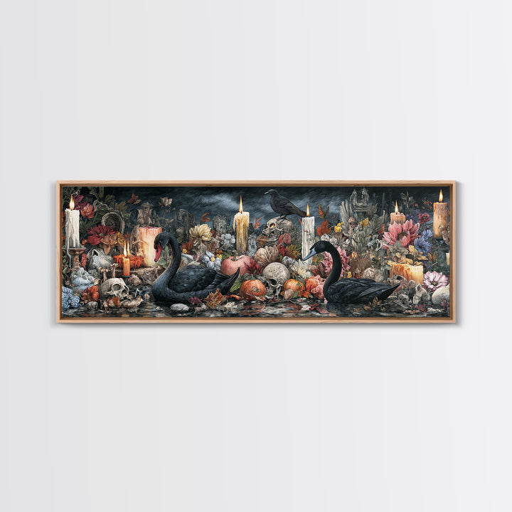 The Cemetery Swan Lake - Occult Still Life, Occult Wall Decor, Extra Wide Wall Art, Canvas Print, Halloween Home Decor, Gothic Wall Art