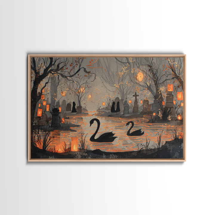 The Cemetery Swan Lake - Procession Scene, Occult Wall Decor, Landscape Wall Art, Canvas Print, Halloween Home Decor, Gothic Wall Art