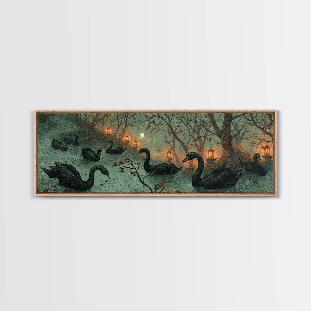The Cemetery Swan Lake - Procession Scene, Halloween Wall Art, Extra Wide Wall Art, Framed Canvas Print, Halloween Home Decor