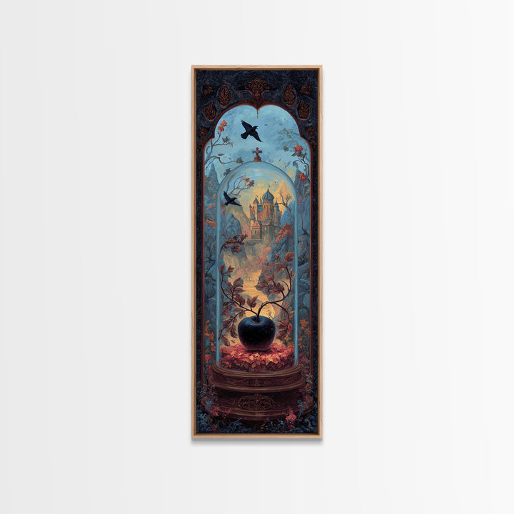 The Poison Apple Reliquary - Environmental Panorama, Macabre Halloween Art, Tall Narrow Wall Art, Framed Canvas Print, Halloween Home Decor
