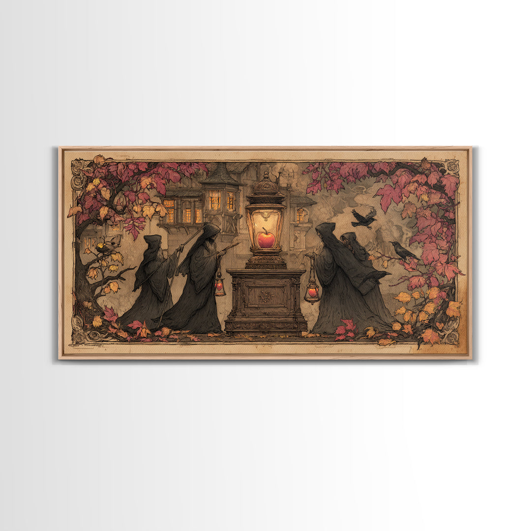 The Poison Apple Reliquary - Procession Scene, Gothic Home Decor, Wide Panoramic Art, Canvas Print, Halloween Home Decor, Gothic Wall Art