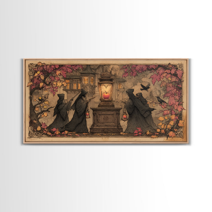 The Poison Apple Reliquary - Procession Scene, Gothic Home Decor, Wide Panoramic Art, Canvas Print, Halloween Home Decor, Gothic Wall Art