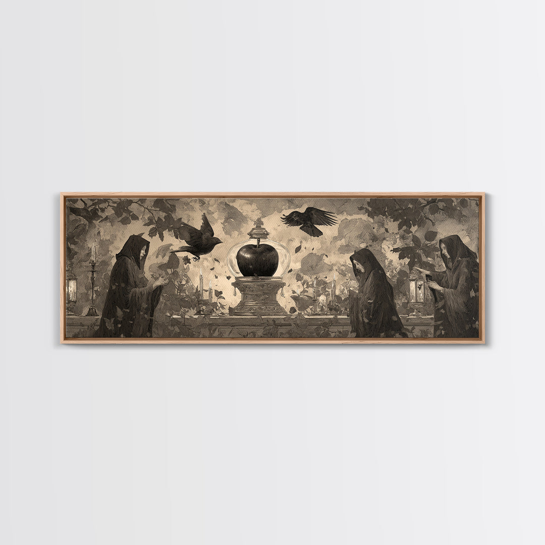 The Poison Apple Reliquary - Procession Scene, Halloween Wall Art, Extra Wide Wall Art, Framed Canvas Print, Halloween Home Decor