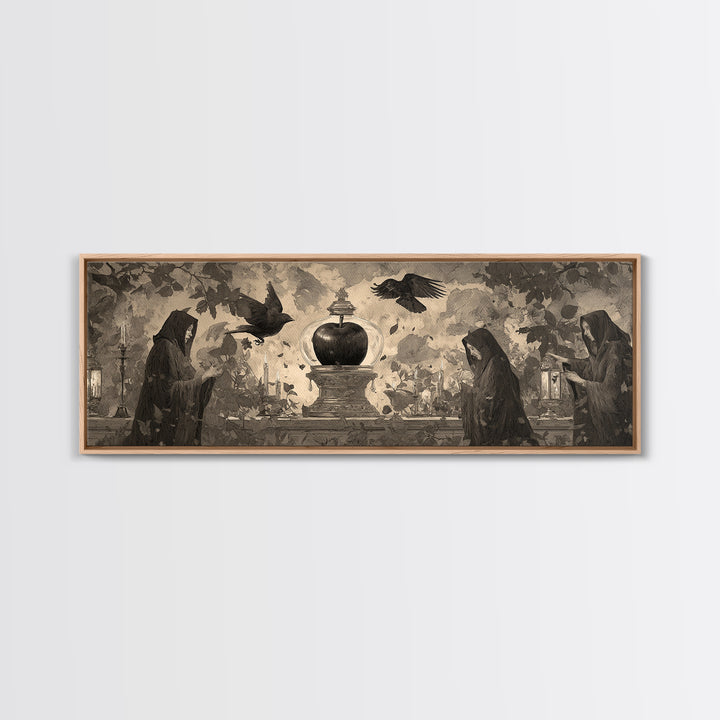 The Poison Apple Reliquary - Procession Scene, Halloween Wall Art, Extra Wide Wall Art, Framed Canvas Print, Halloween Home Decor