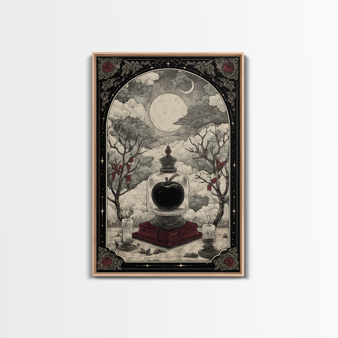 The Poison Apple Reliquary - Surreal Celestial Vision, Spooky Wall Decor, Vertical Wall Art, Framed Canvas Print, Halloween Home Decor