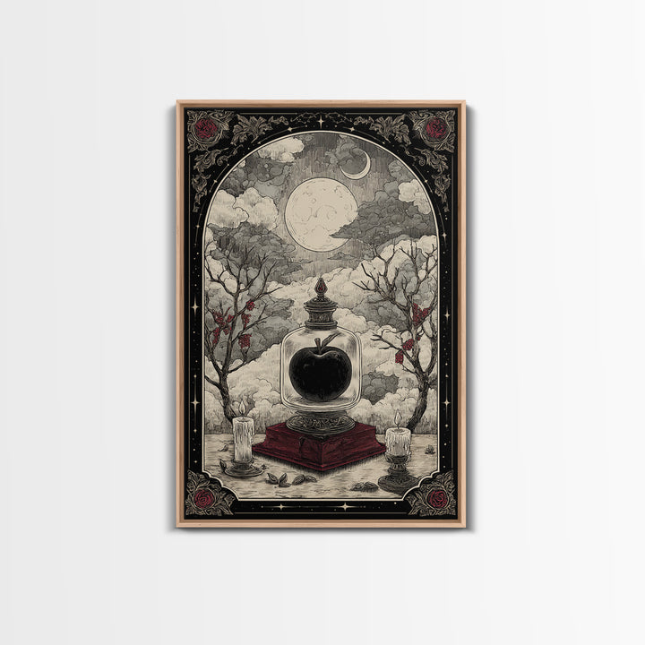The Poison Apple Reliquary - Surreal Celestial Vision, Spooky Wall Decor, Vertical Wall Art, Framed Canvas Print, Halloween Home Decor