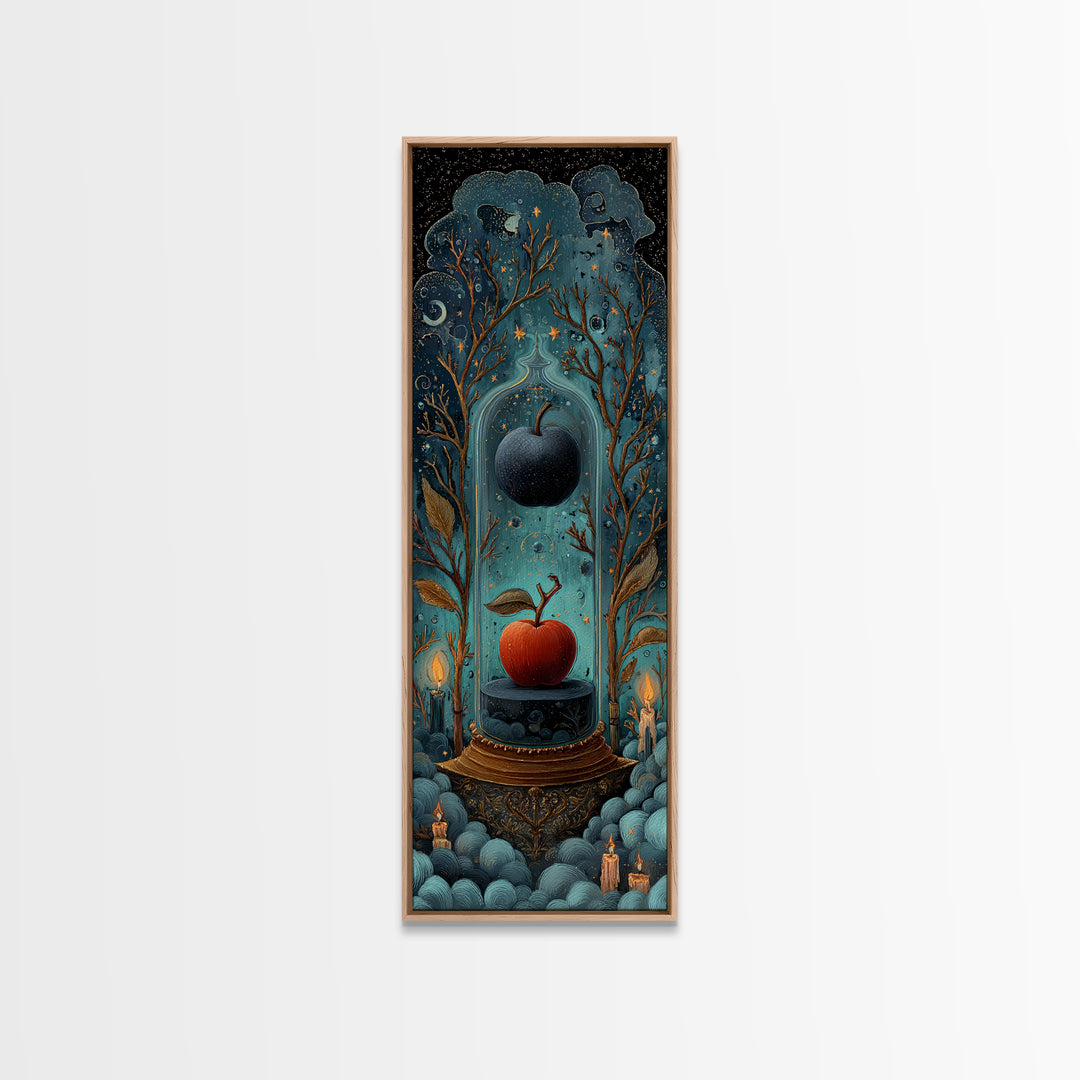 The Poison Apple Reliquary - Surreal Celestial Vision, Gothic Home Decor, Tall Narrow Wall Art, Canvas Print, Halloween Home Decor