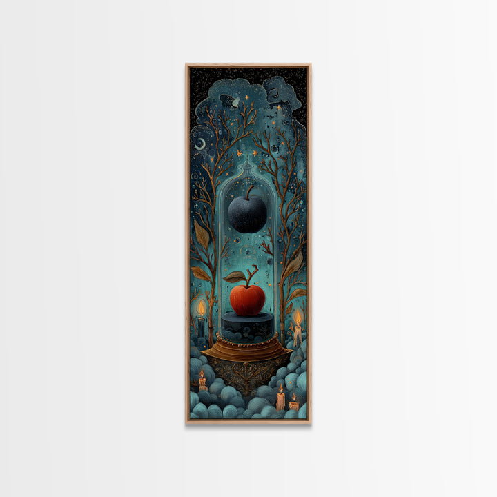 The Poison Apple Reliquary - Surreal Celestial Vision, Gothic Home Decor, Tall Narrow Wall Art, Canvas Print, Halloween Home Decor