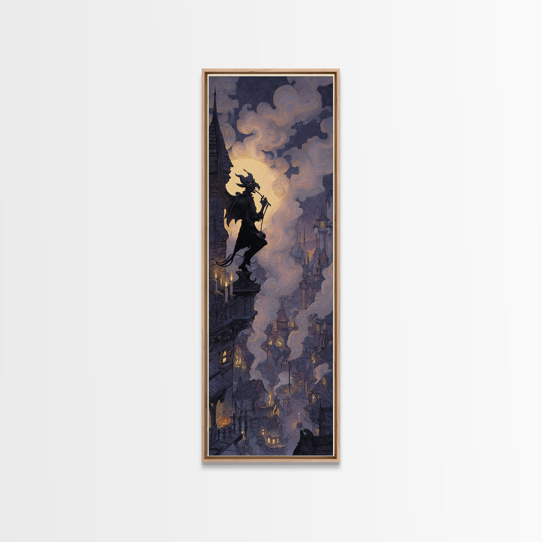 The Gargoyle Rooftop Choir - Icon Portrait, Occult Wall Decor, Tall Narrow Wall Art, Canvas Print, Halloween Home Decor, Gothic Wall Art