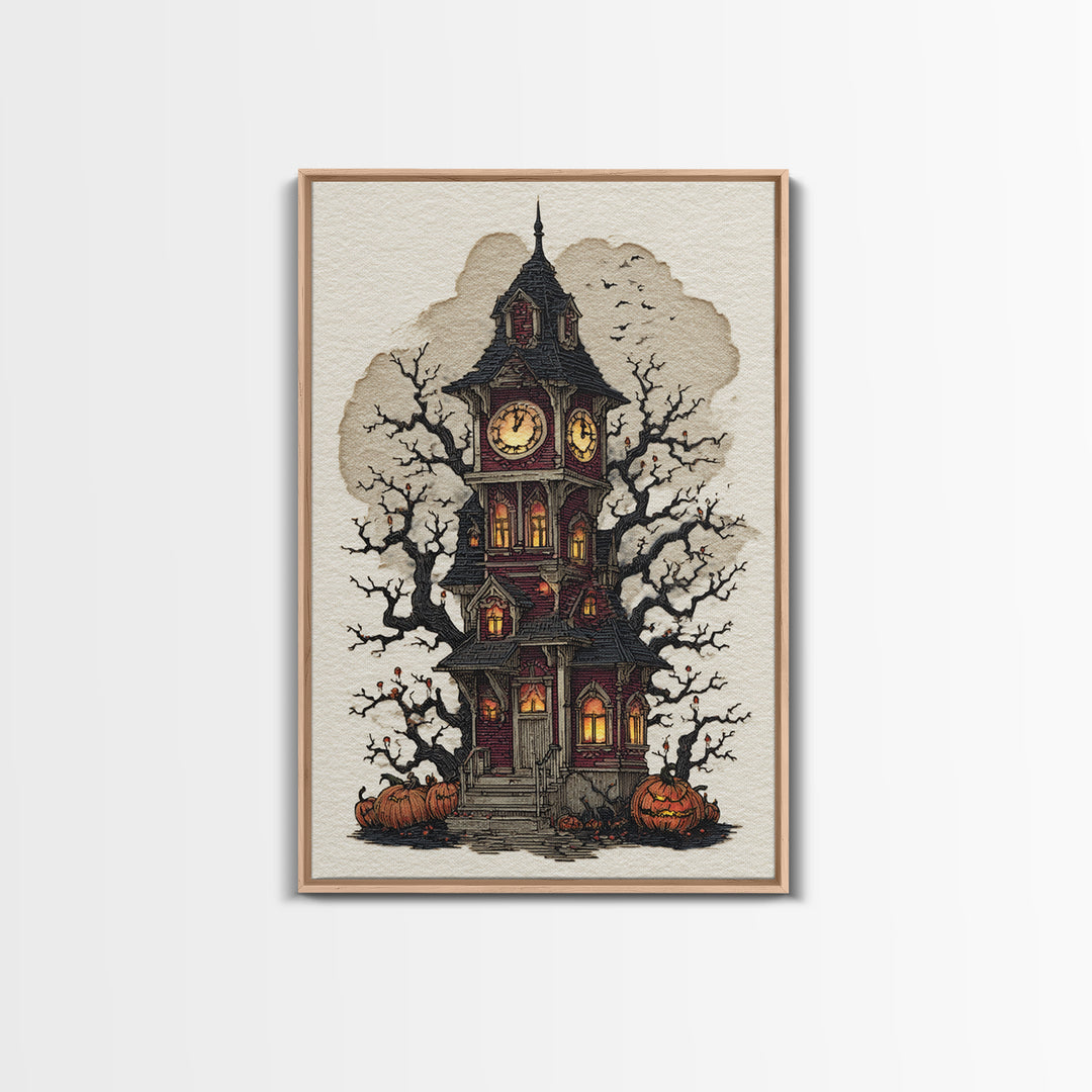 The October Clock Tower - Icon Portrait, Occult Wall Decor, Vertical Wall Art, Canvas Print, Halloween Home Decor, Gothic Wall Art