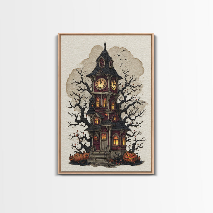 The October Clock Tower - Icon Portrait, Occult Wall Decor, Vertical Wall Art, Canvas Print, Halloween Home Decor, Gothic Wall Art
