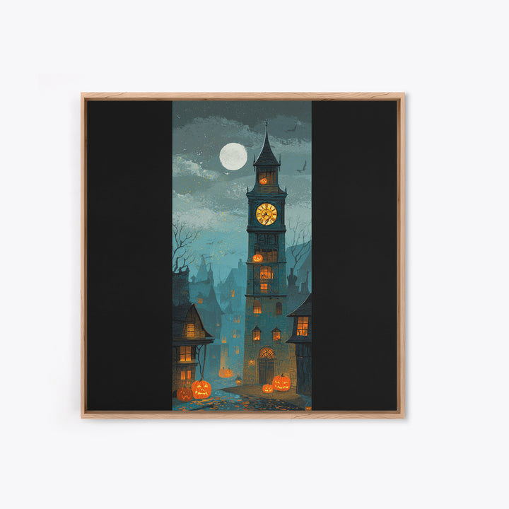 The October Clock Tower - Icon Portrait, Spooky Wall Decor, Square Wall Art, Framed Canvas Print, Halloween Home Decor, Gothic Wall Art