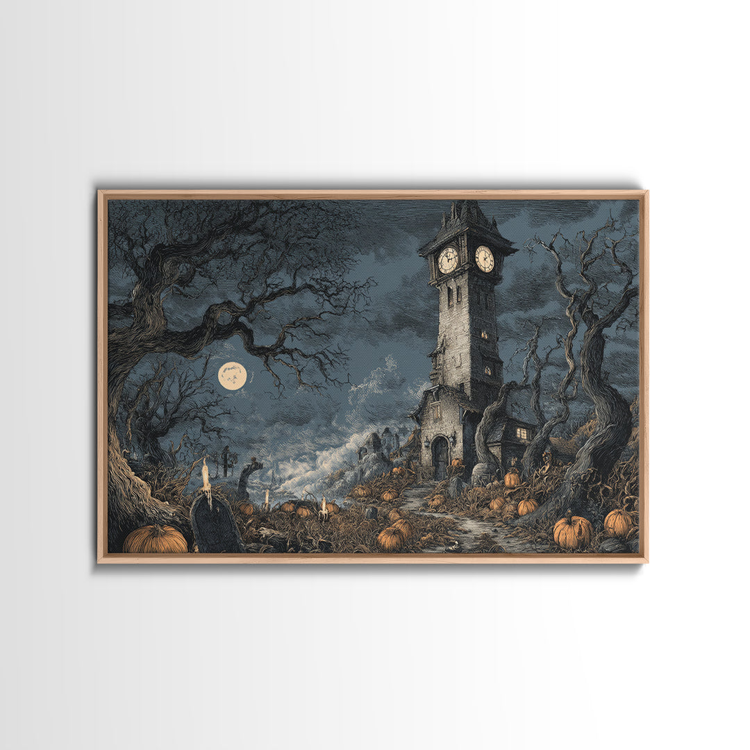 The October Clock Tower - Environmental Panorama, Gothic Home Decor, Landscape Wall Art, Canvas Print, Halloween Home Decor, Gothic Wall Art