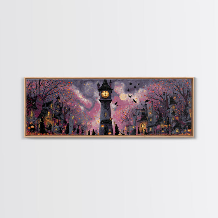 The October Clock Tower - Procession Scene, Gothic Home Decor, Extra Wide Wall Art, Canvas Print, Halloween Home Decor, Gothic Wall Art