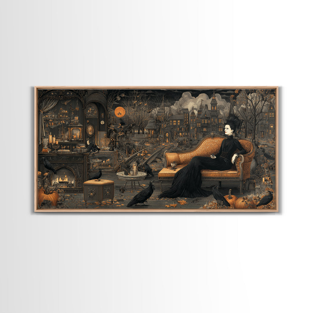 The Spider Queen Parlor - Environmental Panorama, Gothic Home Decor, Wide Panoramic Art, Canvas Print, Halloween Home Decor, Gothic Wall Art