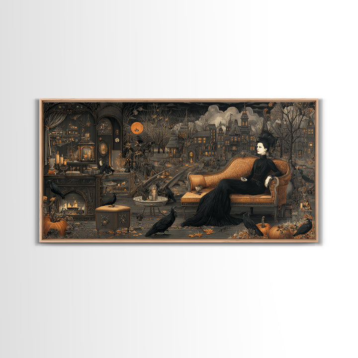 The Spider Queen Parlor - Environmental Panorama, Gothic Home Decor, Wide Panoramic Art, Canvas Print, Halloween Home Decor, Gothic Wall Art