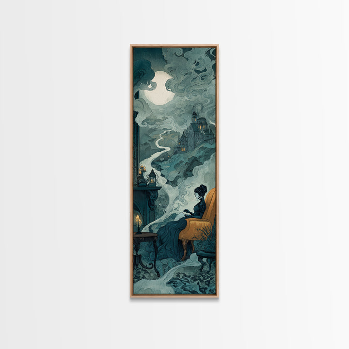 The Spider Queen Parlor - Environmental Panorama, Halloween Wall Art, Tall Narrow Wall Art, Framed Canvas Print, Halloween Home Decor