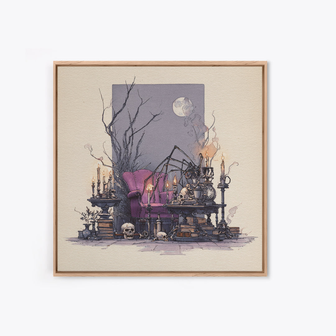 The Spider Queen Parlor - Occult Still Life, Gothic Home Decor, Square Wall Art, Canvas Print, Halloween Home Decor, Gothic Wall Art