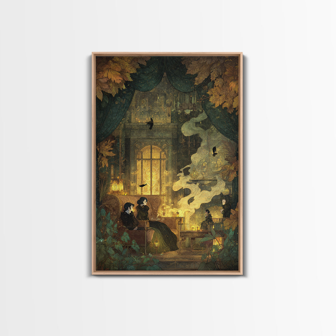 The Spider Queen Parlor - Procession Scene, Halloween Wall Art, Vertical Wall Art, Framed Canvas Print, Halloween Home Decor