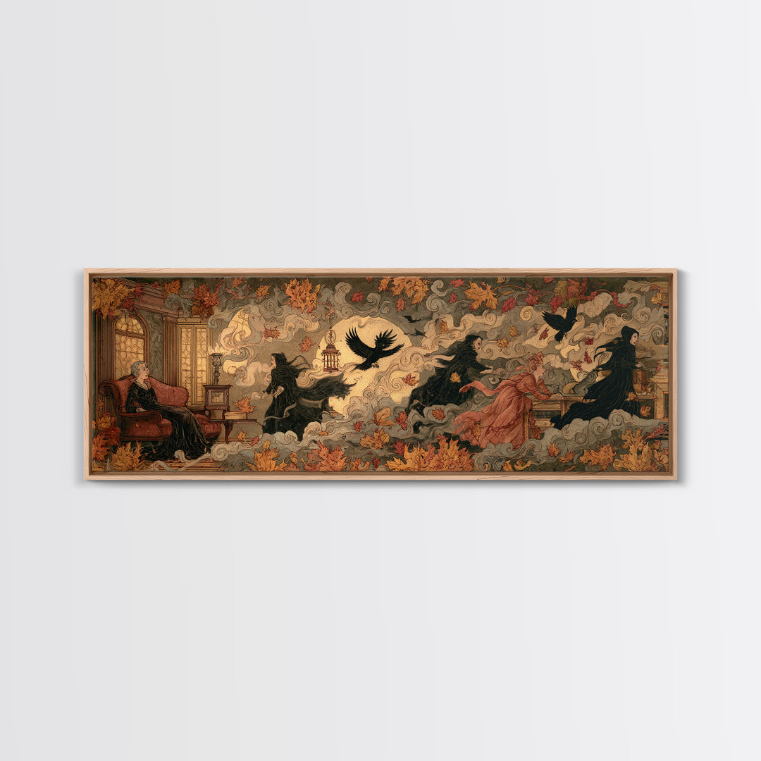 The Spider Queen Parlor - Procession Scene, Spooky Wall Decor, Extra Wide Wall Art, Framed Canvas Print, Halloween Home Decor