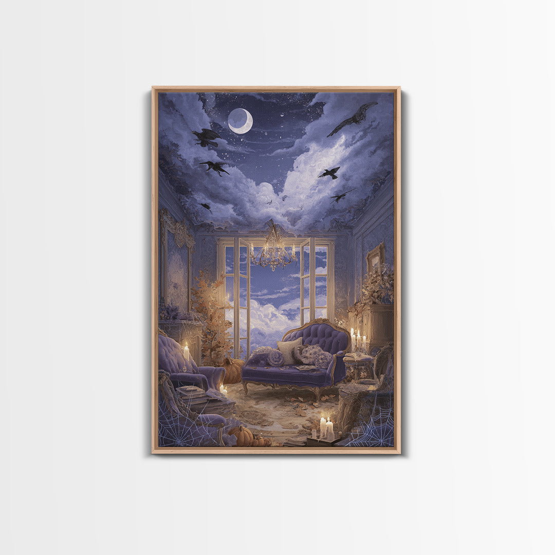 The Spider Queen Parlor - Surreal Celestial Vision, Macabre Halloween Art, Vertical Wall Art, Framed Canvas Print, Halloween Home Decor