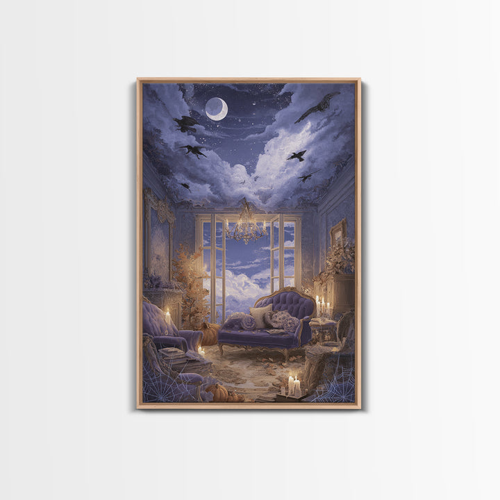 The Spider Queen Parlor - Surreal Celestial Vision, Macabre Halloween Art, Vertical Wall Art, Framed Canvas Print, Halloween Home Decor