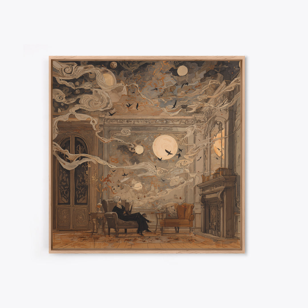 The Spider Queen Parlor - Surreal Celestial Vision, Dark Fantasy Wall Art, Square Wall Art, Canvas Print, Halloween Home Decor