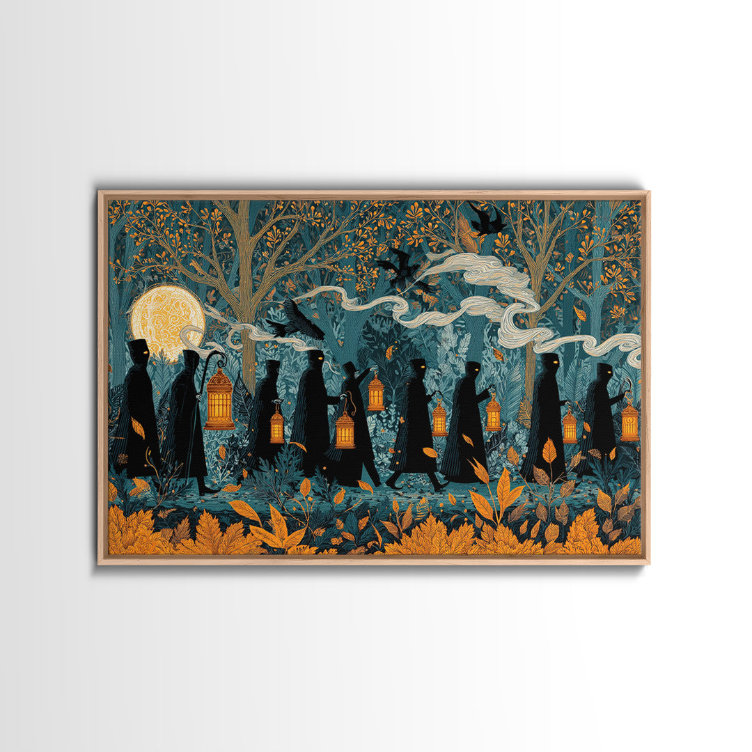 The Golden Funeral Procession - Icon Portrait, Halloween Wall Art, Landscape Wall Art, Framed Canvas Print, Halloween Home Decor
