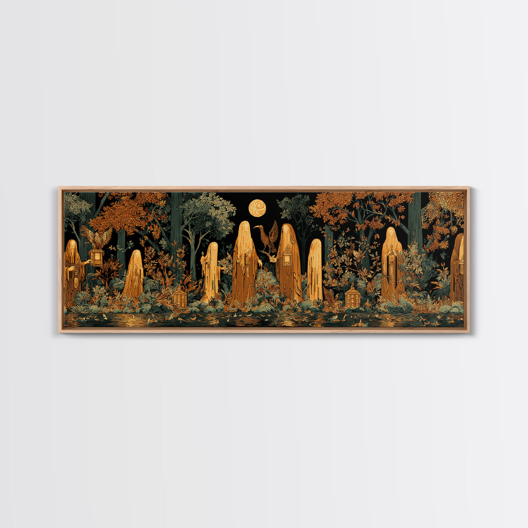The Golden Funeral Procession - Icon Portrait, Halloween Wall Art, Extra Wide Wall Art, Framed Canvas Print, Halloween Home Decor