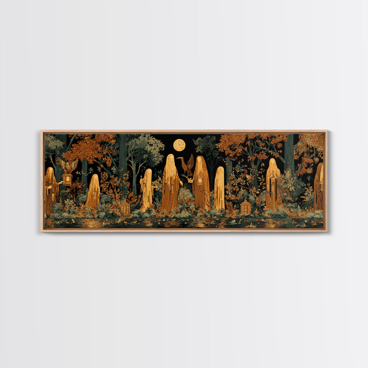 The Golden Funeral Procession - Icon Portrait, Halloween Wall Art, Extra Wide Wall Art, Framed Canvas Print, Halloween Home Decor