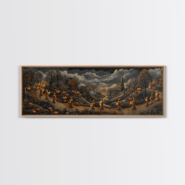 The Golden Funeral Procession - Environmental Panorama, Gothic Home Decor, Extra Wide Wall Art, Canvas Print, Halloween Home Decor