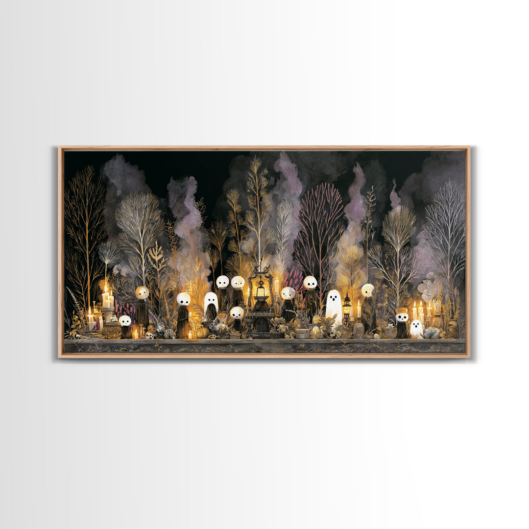 The Golden Funeral Procession - Occult Still Life, Occult Wall Decor, Wide Panoramic Art, Canvas Print, Halloween Home Decor