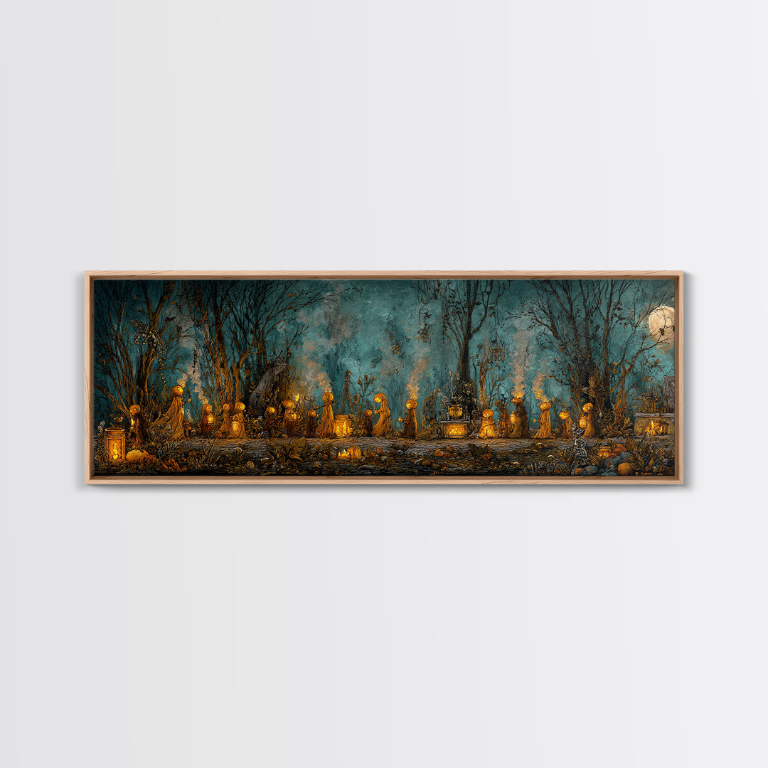 The Golden Funeral Procession - Occult Still Life, Halloween Wall Art, Extra Wide Wall Art, Framed Canvas Print, Halloween Home Decor