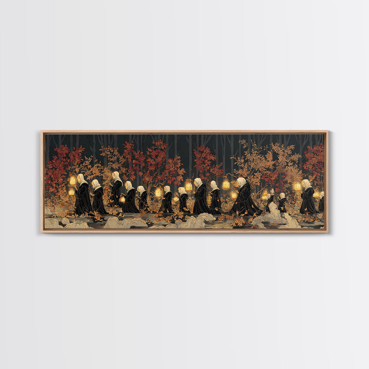 The Golden Funeral Procession - Procession Scene, Occult Wall Decor, Extra Wide Wall Art, Canvas Print, Halloween Home Decor