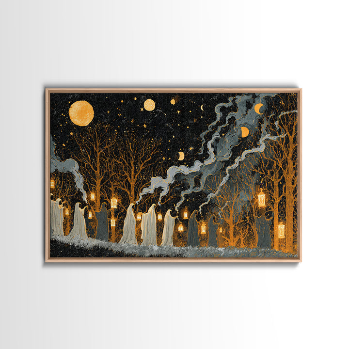 The Golden Funeral Procession - Surreal Celestial Vision, Occult Wall Decor, Landscape Wall Art, Canvas Print, Halloween Home Decor