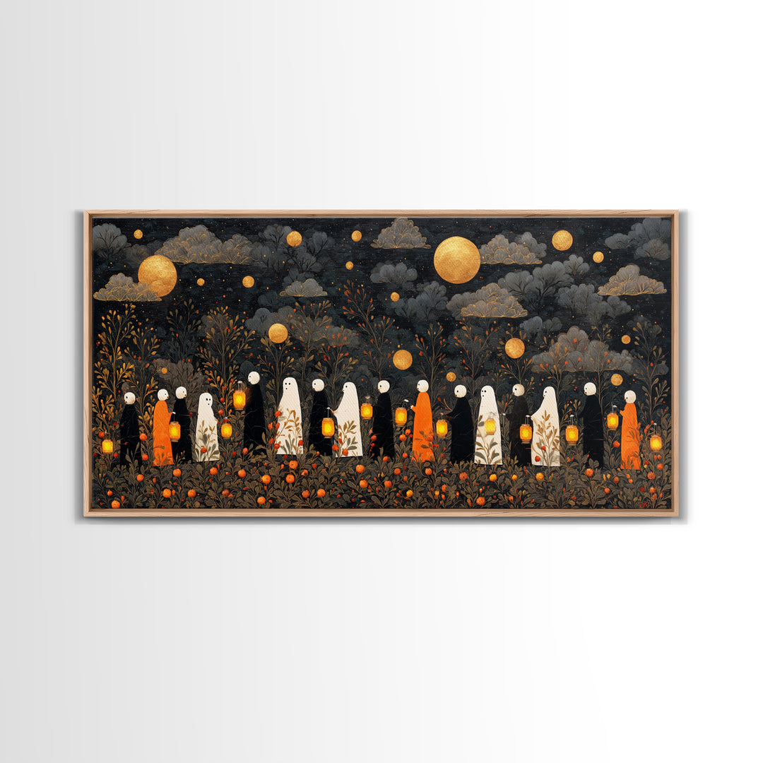 The Golden Funeral Procession - Surreal Celestial Vision, Dark Fantasy Wall Art, Wide Panoramic Art, Canvas Print, Halloween Home Decor