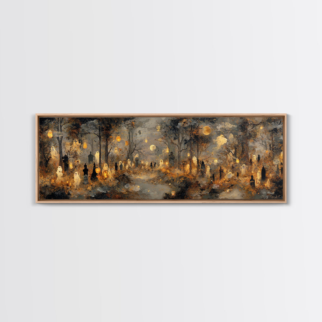 The Golden Funeral Procession - Surreal Celestial Vision, Gothic Home Decor, Extra Wide Wall Art, Canvas Print, Halloween Home Decor