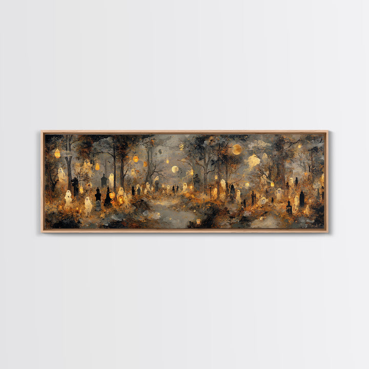 The Golden Funeral Procession - Surreal Celestial Vision, Gothic Home Decor, Extra Wide Wall Art, Canvas Print, Halloween Home Decor