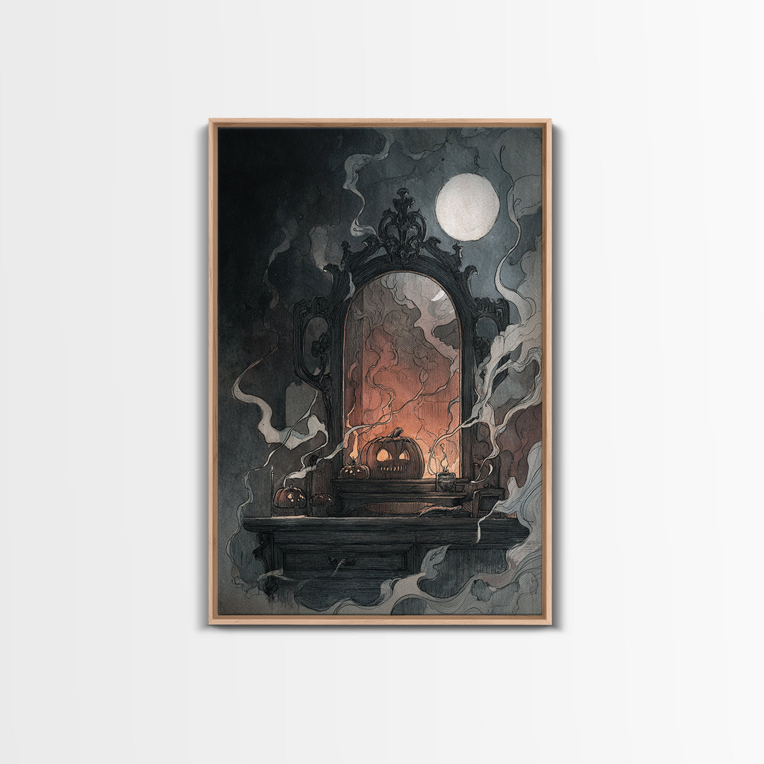 The Monster In The Mirror Cabinet - Icon Portrait, Occult Wall Decor, Vertical Wall Art, Canvas Print, Halloween Home Decor, Gothic Wall Art