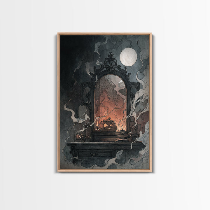 The Monster In The Mirror Cabinet - Icon Portrait, Occult Wall Decor, Vertical Wall Art, Canvas Print, Halloween Home Decor, Gothic Wall Art