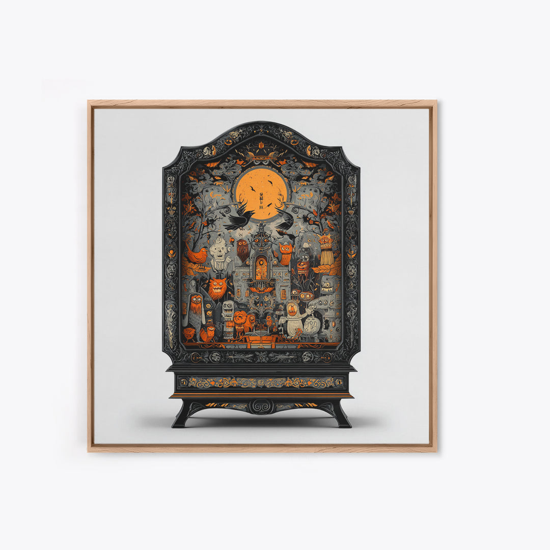 The Monster In The Mirror Cabinet - Icon Portrait, Gothic Home Decor, Square Wall Art, Canvas Print, Halloween Home Decor, Gothic Wall Art
