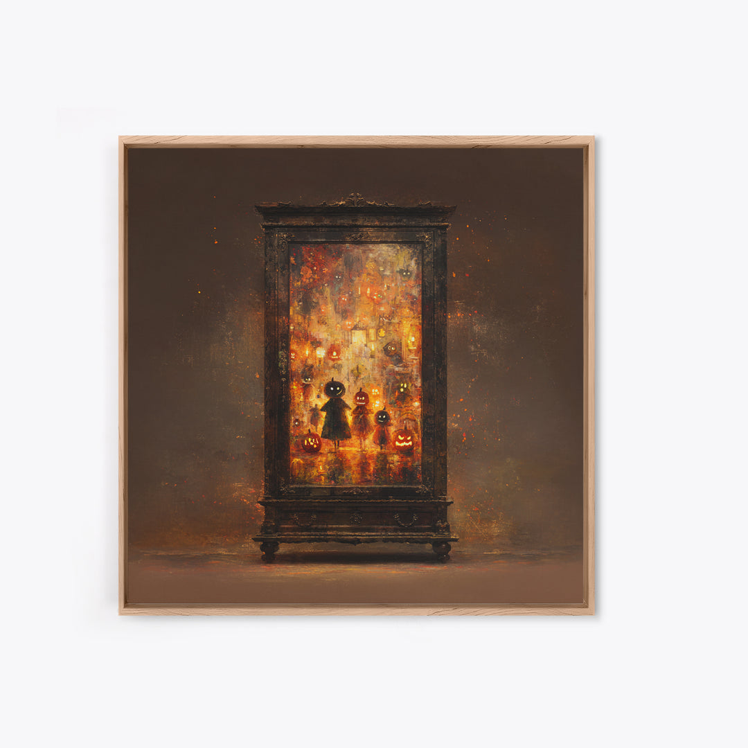 The Monster In The Mirror Cabinet - Procession Scene, Dark Fantasy Wall Art, Square Wall Art, Canvas Print, Halloween Home Decor