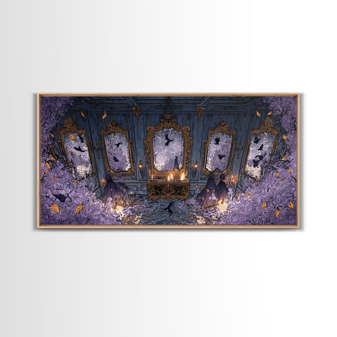 The Monster In The Mirror Cabinet - Procession Scene, Occult Wall Decor, Wide Panoramic Art, Canvas Print, Halloween Home Decor